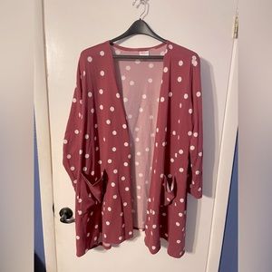 LULAROE Caroline Cardigan, Deep Rose with polka dots   *POCKETS* XL